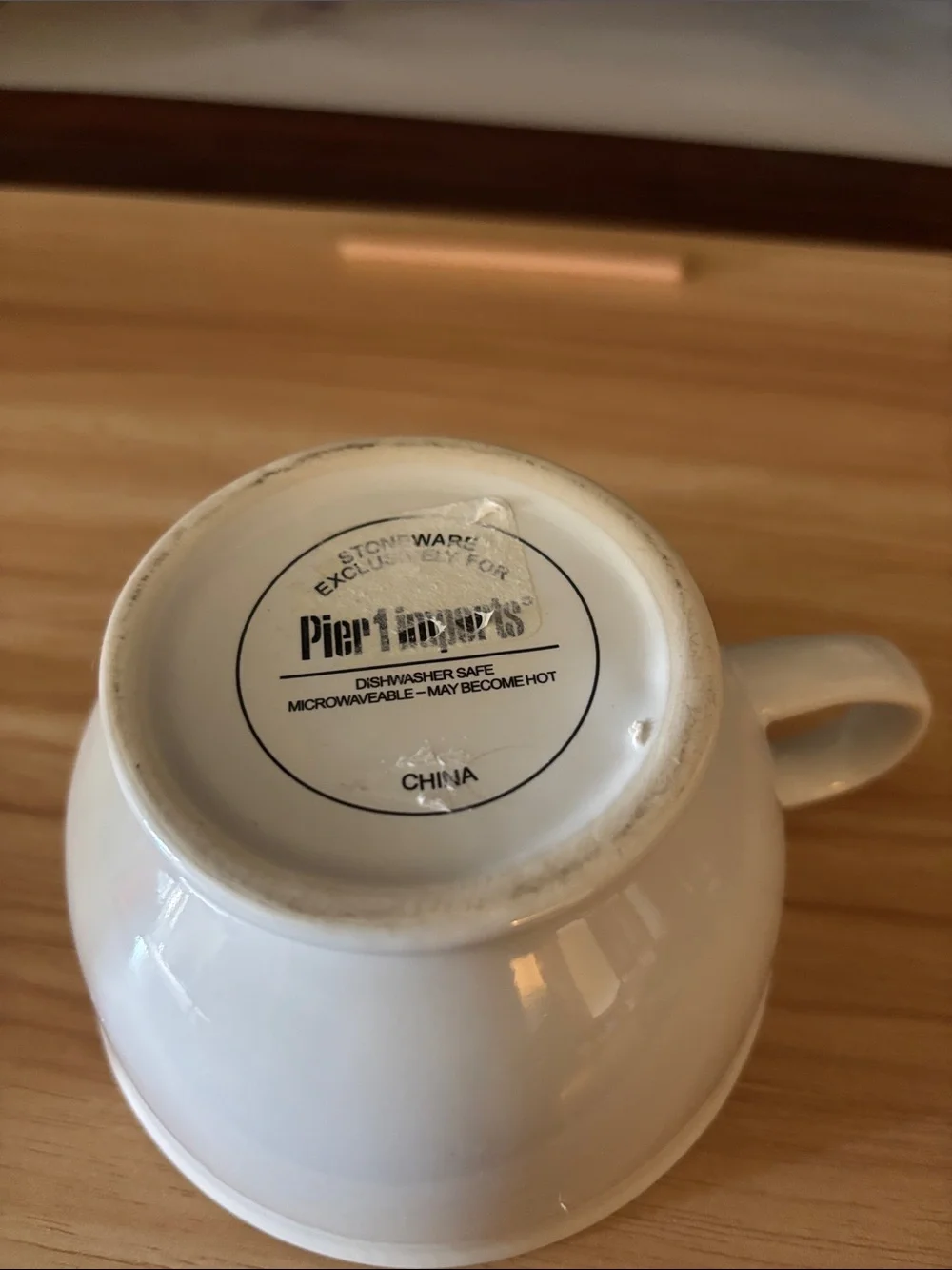 Pier 1 White Ceramic Mug with Black Logo